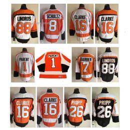 Vintage CCM Bobby Clarke Flyers Hockey Jersey Bernie Parent BILL BARBER Brian Propp Ron Hextall Eric Lindros Orange White Black Size S-XXXL 7376 5052 1725