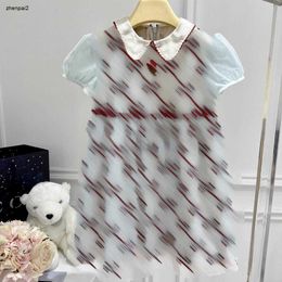 Luxury girl lace dress Embroidered grid logo child skirt Size 110-150 designer baby dresses Short sleeve kids frock Jan20