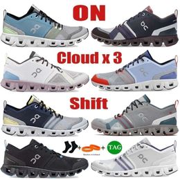 on shoe On Mens running shoes x 3 Shift niagara denim white black heather glacier ink cherry Alloy red rose sand ivory frame heron sneakers womens s