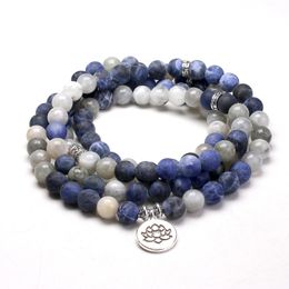 Bracelets Pop Yoga Bracelets For Women 108 Mala Natural Moon Stone and Matte Sodalite 8MM Beaded Louts Meditation Men Jewelry