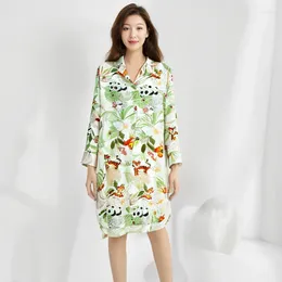 Women's Sleepwear 2024 Rayon Satin Pyjamas Long-sleeved Skirt Lapel Printed Home Clothes Viscose Night Dress Women Gown Sexys Mujer