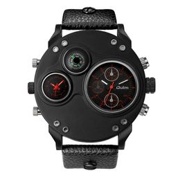 Oulm Brand Smooth Lustre Simple Generous Playful Quartz Watch Compass Youth Teenagers Mens Watches Dual Time Zone Large Dial Mascu2779