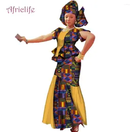 Ethnic Clothing Headwrap Top Skirt 3 Piece Set Dashiki Women Dress African Wax Print Patchwork Clothes Lady Cotton Female WY2431