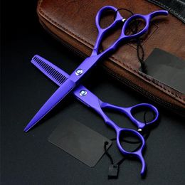 Shears Professional Left Hand Japan 440c 6 & 5.5 Inch Voilet Cut Hair Scissors Set Cutting Barber Thinning Shears Hairdressing Scissors