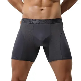 Underpants Plus Size Long Boxer Men Man Boxers Mesh Holes Lengthen Breathable Shorts Mens Underwear Panties Calzoncillos