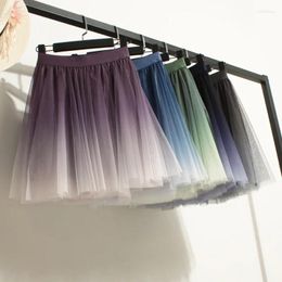 Skirts Graddient Gauze Short Skirt Korean Style Sweet Purple Green A-line Swing Mini Tulle