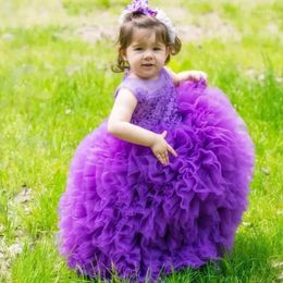 Girl Dresses Lovely Flower Dress Sleeveless Round Collar Tulle Fluffy Princess Baby Birthday Party First Communion Wedding Gown