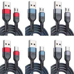 Fast Quick Charger cables Aluminum Alloy 3A 1m 2m Type c micro 5pin Braided Data Cable For Samsung S10 S20 htc lg android phone LL