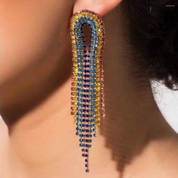 Dangle Earrings Boho Long Tassel Drop For Women Colour Crystal Rhinestone Big Hanging Bride Wedding Jewellery