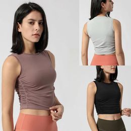 Women's Tanks 2024 Sports Vest Yoga Side Waist Fold Open Umbilical Fitness Women Lightweight Breathable Top For Gym