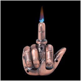 Lighters Unusual Middle Finger Jet Torch Lighter Creative Straight Flame Butane Compact Refillable Gas With Sound Gadgets For Men Sp Dh8Vt