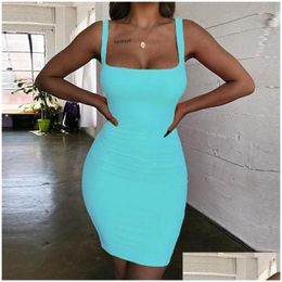 Basic & Casual Dresses Casual Dresses Vintage Off Shoder Mini Bodycon Summer Dress Women Backless Club Party Y Wrap Neon Plus Size Ve Dht1Y