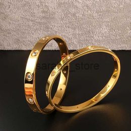 Bangle Stainless Steel Golden Colour Beautiful Lovers Cubic Zirconia Bracelets Bangles for Woman WeddWristband Trendy Jewellery Gifts J240120