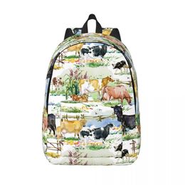 Bags Watercolor Farm Animal Dairy Cows Backpack Middle High College School Student Village Life Bookbag Men Women Daypack for Travel