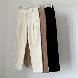 Women's Pants B C High Waist Retro Stretch Corduroy Loose Tapered Trousers Small Straight Quality Casual