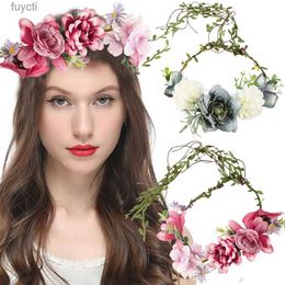 Party Hats New Flower Headband for Women Big Daisy Floral Crown Wedding Boho Garland Hair Flowers Bride Headwear Beach Hair Accessories YQ240120