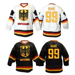 Customise Team Germany Deutschland Ice Hockey Jersey Mens Embroidery Stitched White Black any number and name Jerseys