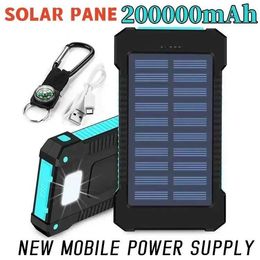 Cell Phone Power Banks 200000mAh External Battery Solar Power Bank LEDSOS Flashlight FAST Charging Portable Waterproof Powerbank for Smart Mobile PhoneL2301
