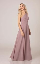 One-shoulder Chiffon Bridesmaid Dress Floor-length Party Gowns Dresses With Ruching