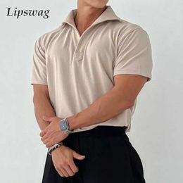 Men's T-Shirts Korean Fashion Men Solid Polo Shirt Spring Summer New T-shirt Streetwear Casual Slim Short Sleeve Polo Collar Top Mens Clothes J240120