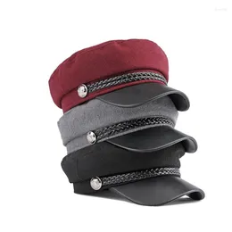 Berets Woollen Military Caps Women Autumn Winter Captain Cap British Flat Top Hat Men Cadet Army