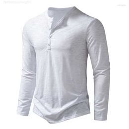 Men's T-shirts t Shirts Henley Collar Shirt for Men Autumn Long Sleeve Solid Color Breathable Fashion Casual High Quality Basic Tee Topsa007