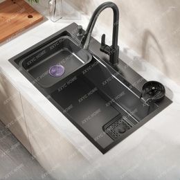 Bathroom Sink Faucets Nano Gun Grey Large Single Kitchen 304 Stainless Steel Handmade Washing Basin Drop-in Household