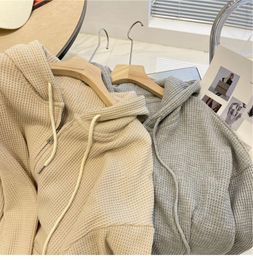 Women's Hoodies Waffle Hooded Sweater Women 2024 Fall Loose Thin Spring And Summer Jacket Female Zipper Cardigan