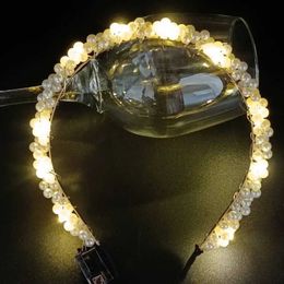 Party Hats New Light Up Luminous Hair Hoop Fairy Band Female Pearl Headbands Bridal Bridesmaid Wedding Supplies Christmas YQ240120