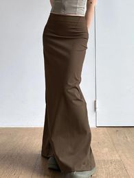 Skirts Doury Women's Retro Long Skirt Solid Color High Waist Straight Bodycon Slit For Party