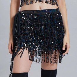 Skirts Women Shiny Sequins Tassels Carnival Rave Performance Belly Dance Costume Hip Scarf Wrap Skirt Party Dresses