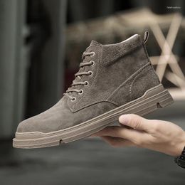 Boots Fashion Minimalist Genuine Leather Mens Shoes Comfy Winter Man Handmade Retro Men's Lace-Up Motorcycle