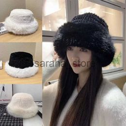 Wide Brim Hats Bucket Hats Winter Fluffy Faux Fur Hats Women Y2K Japanese Thick Warm Plush Bucket Cold Proof Outdoor Ear Protection Knitted Fisherman Cap J240120