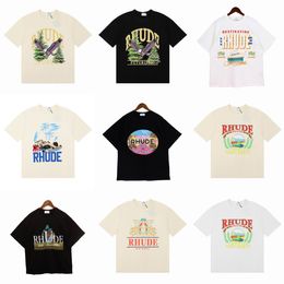 2024 Designer shirts Summer Mens T-Shirts Womens rhude Designers For Men tops Letter polos Embroidery tshirts Clothing Short Sleeved tshirt large Tees