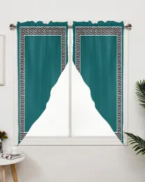 Curtain Blue Green Simple Chinese Pattern Triangular For Cafe Kitchen Short Door Living Room Window Curtains Drapes