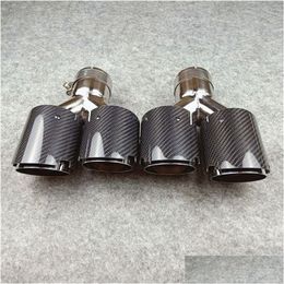 Motorcycle Exhaust System Two Pieces Y Style Exhausts Dual Tips Glossy Carbon Fibre Add Stainless Steel Tail Double End Pipe Drop Deli Ot5Kl