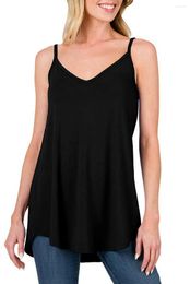 Women's Tanks Black Spaghetti Strap V-Neck Flowy Tunic Tank Top Women Solid Camisole Sleeveless Pleated Ladies Button 2024 Summer Vest