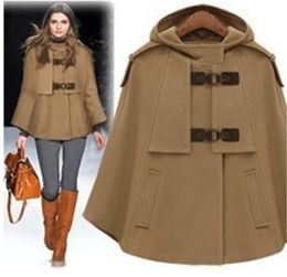 UK Brand New Fashion Autumn Winter Brown Navy Cashmere Hooded Cape Coat Nibbuns Women Cloak Casacos Femininos 3820713