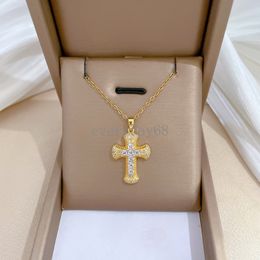 2024 Fashion Metal Plated Gold Zircon CZ Cross Virgin Mary Pendant Clavickle Chain Necklace For Women daily Jewelry