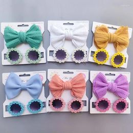Hair Accessories 2Pcs Baby Girls Set Fashion Sun Flower Sunglasses Bow Hairband Head Bands Summer Beach Pography Props