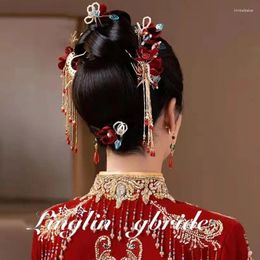 Hair Clips Bride Chinese Style High-end Wedding Headwear Velvet Flower Set