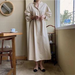 Casual Dresses 2024 Spring And Autumn Korean Edition Loose Slimming Long Sleeved Solid Colour Shirt Dress Women