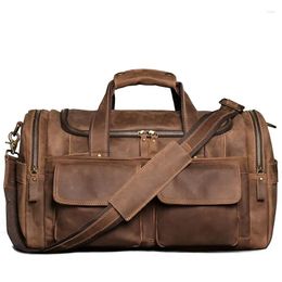Duffel Bags Real Leather Tote Men Women Travel Handbag Big Cow Carry Hand Luggage Shoulder Bag Unisex Weekend
