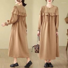 Casual Dresses Ramie Dress For Women Splice Patchwork With Wooden Ear Edge Fashion Commuting Solid Color Cotton Linen Retro Loose Clothes