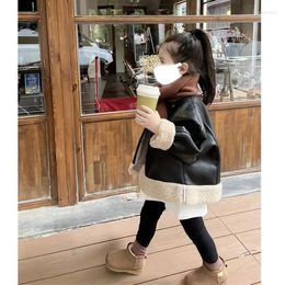 Jackets Autumn Baby Girls Fur Coats Black Double Breasted White Border Leather Toddler Cardigans Inner Cotton Kids Outwears