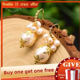 Earrings GLSEEVO Natural Freshwater White Pearl Earrings For Women Couples Exquisite Wedding Party Vintage Accessories Jewellery GE0774