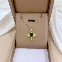 Cute Green Crystal Little Elephant Pendant Women Necklaces Female Stainless Steel Clavicle Chain Girls Daily Wear Neck Jewellery