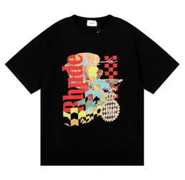 Mens T-shirts Top Craftsmanship Rhudes Summer Fashion Designer Rhude Beauty Vision Pursues Pleasure Joyride Pure Cotton Short Sleeve Loose T-shirt for Men