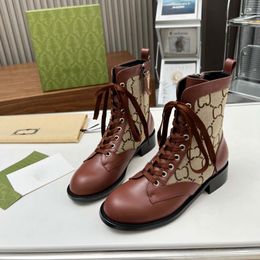 Designer Boots Lace-Up Boots martin boots womens Shoes Fashion Trend Brown Checkered Buckle Personality Ankle Boots Classic Style flat Shoes