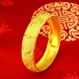 Elegant Wedding Bridal Accessories 18K Solid Yellow Gold Filled Phoenix Pattern Womens Bangle Bracelet Openable Jewelry Gift2722